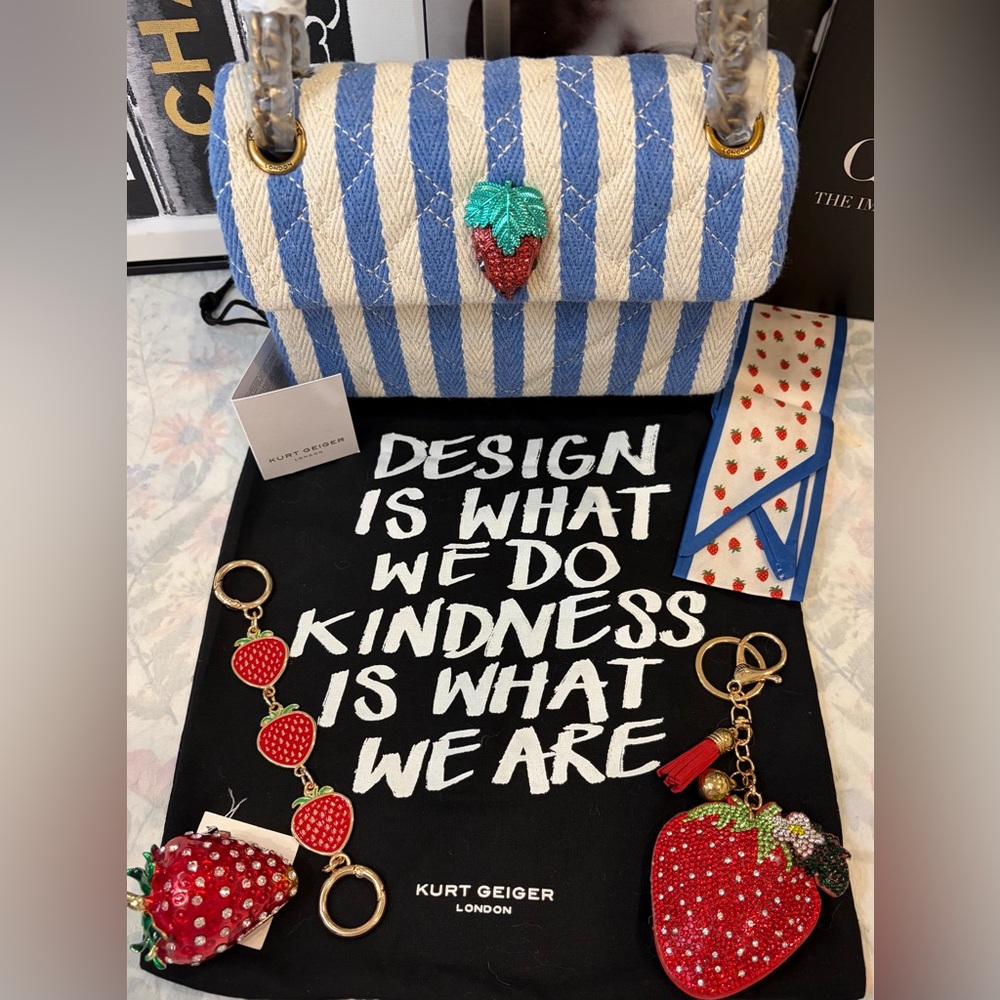 🍓NWT KURT GEIGER KENSINGTON Striped Bag/Crossbody & Everything you see - Picture 5 of 16